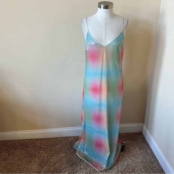 Staud Rainbow Sequin Slip Maxi Dress 26128 - Picture 3 of 12